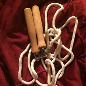 vintage wood handle jump rope swivel handles braided rope 9ft weighted center